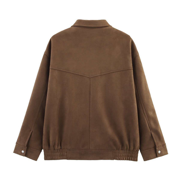 Damen lässige Kunstlederjacke im oversize Schnitt mit praktischen Taschen Drune