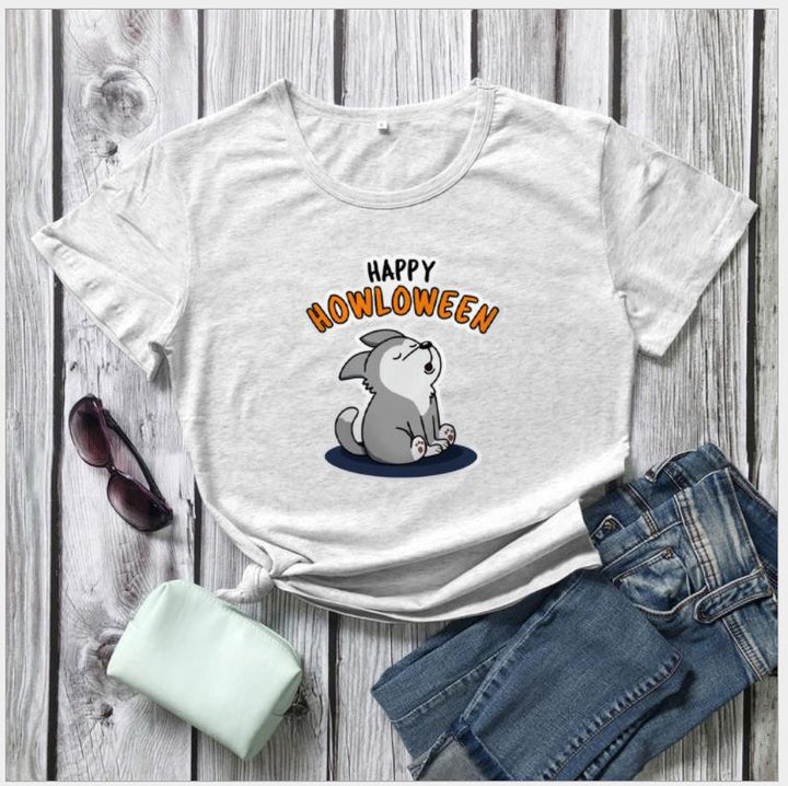 Frauen Grafik T-Shirt mit verspieltem Halloween Hundedesign Drune
