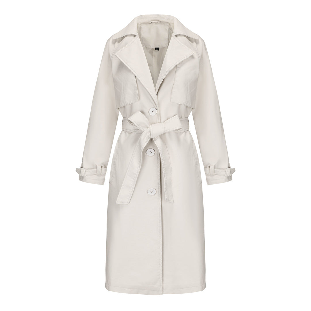 Damen modischer Trenchcoat aus hochwertigem Kunstleder Drune