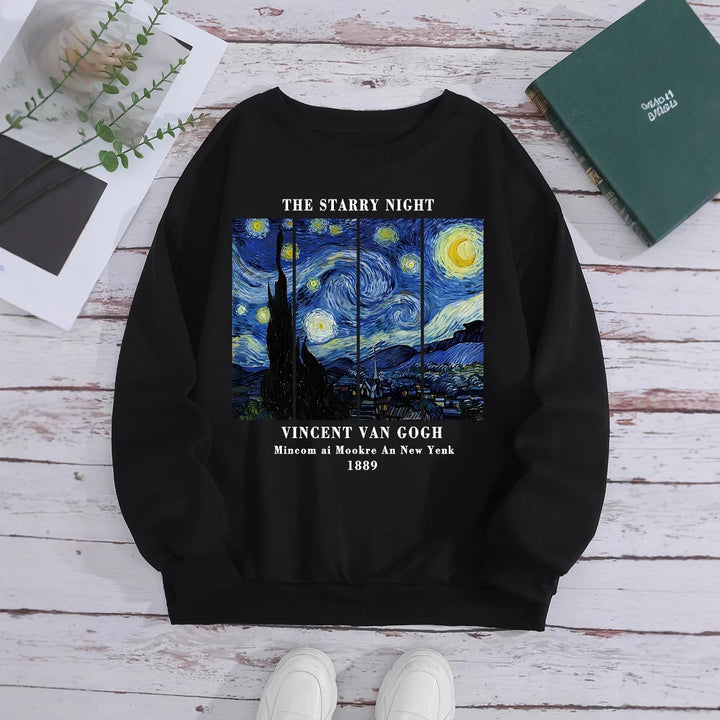 Damen Sweatshirt mit künstlerischem Van Gogh Motiv und modernem Druck Drune