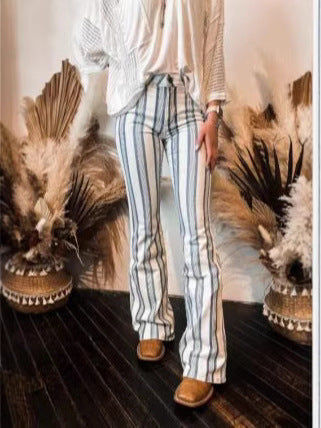 Damen Flared Jeans mit vertikalen Streifen und hohem Bund Drune