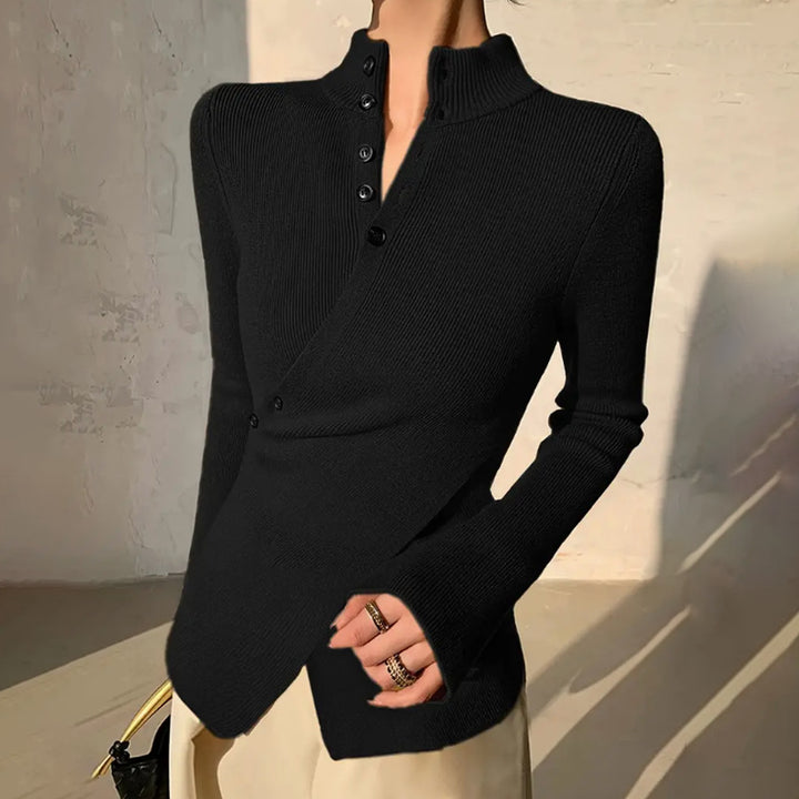 Damen Chic Strickoberteil mit vielseitigen Knopfdetails Drune