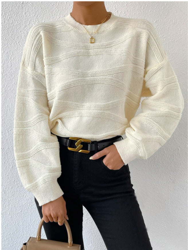 Damen extravagantes Strickoberteil mit modischem Wellenmuster Drune