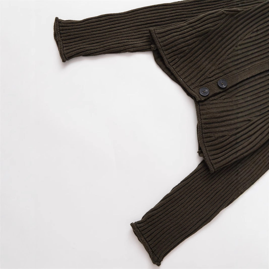 Damen cropped Strickjacke mit breitem Kragen und modernen Knopfdetails Drune