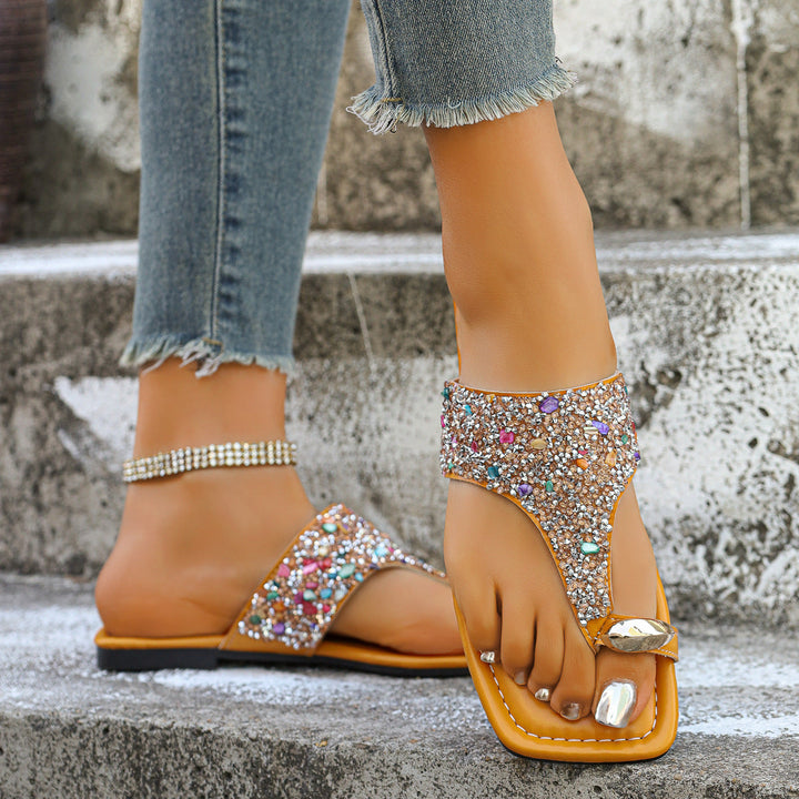 Damen Glitzernde Zehentrenner mit modischem Schmuckdetail und ergonomischer Sohle Drune