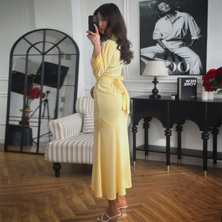 Damen Maxi-Kleid mit Knopfleiste und eleganten Puffärmeln Drune