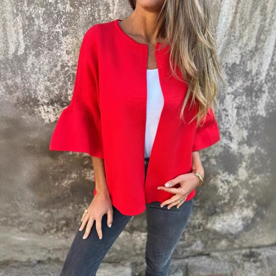 Damen Modische Jacke mit weitem Ärmel und leicht strukturiertem Stoff Drune