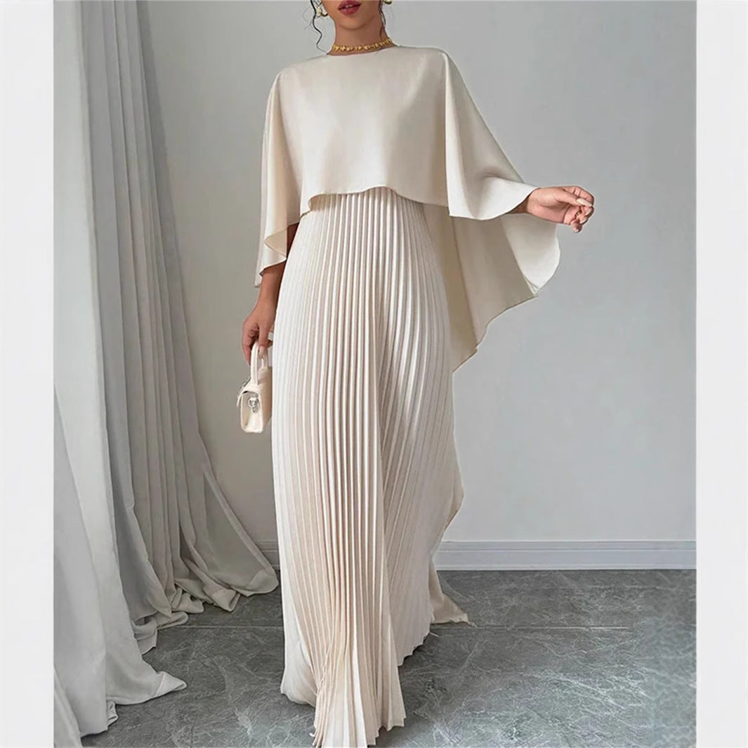 Damen Maxikleid mit plissiertem Rock und fließendem Cape Drune
