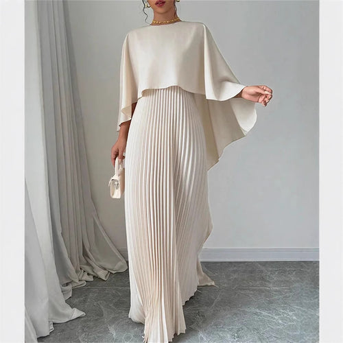 Damen Maxikleid mit plissiertem Rock und fließendem Cape Drune