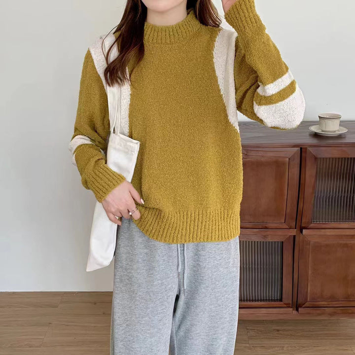 Damen Pullover mit hohem Kragen und kontrastierenden Ärmeln Drune