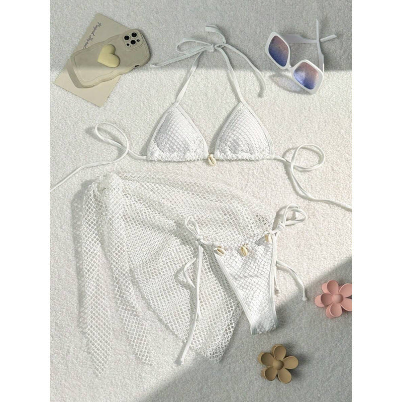 Damen Netz-Bikini-Set mit modischen Schleifen und Muscheldetails Drune