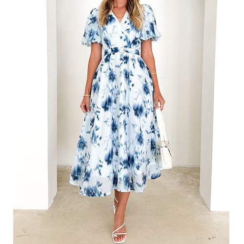 Damen Midi-Kleid mit verspieltem Wickeldesign und blumigen Akzenten Drune