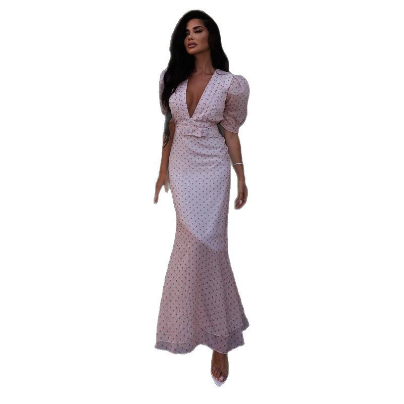 Damen Maxi-Kleid mit floralem Muster und V-Ausschnitt Drune