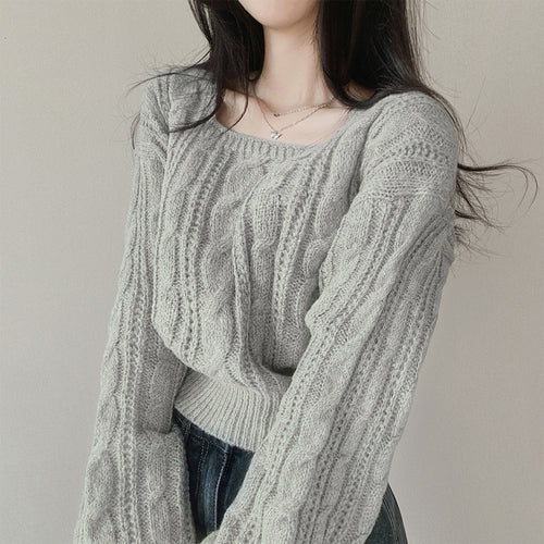 Damen modischer Strickpullover mit Kabelmuster und weitem Schnitt Drune