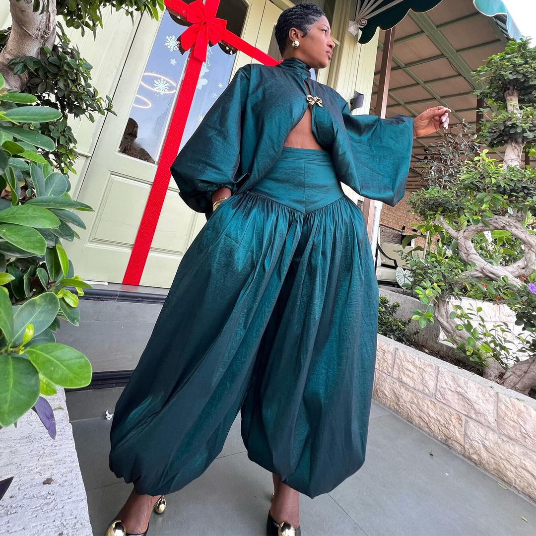 Damen Elegantes Ensemble mit Volant und weit geschnittenem Oberteil Drune