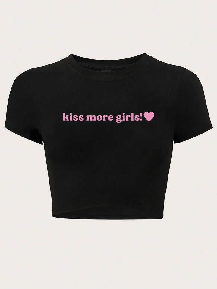 Damen Crop-T-Shirt mit kreativem Aussage-Design Drune