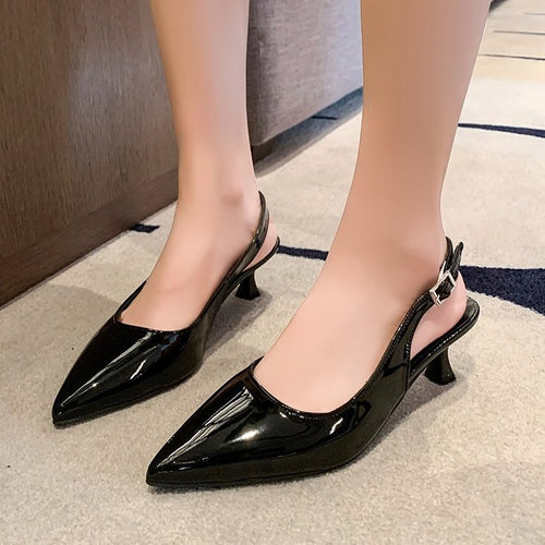 Damen Slingback-Pumps mit spitzer Kappe und glänzender Oberfläche Drune