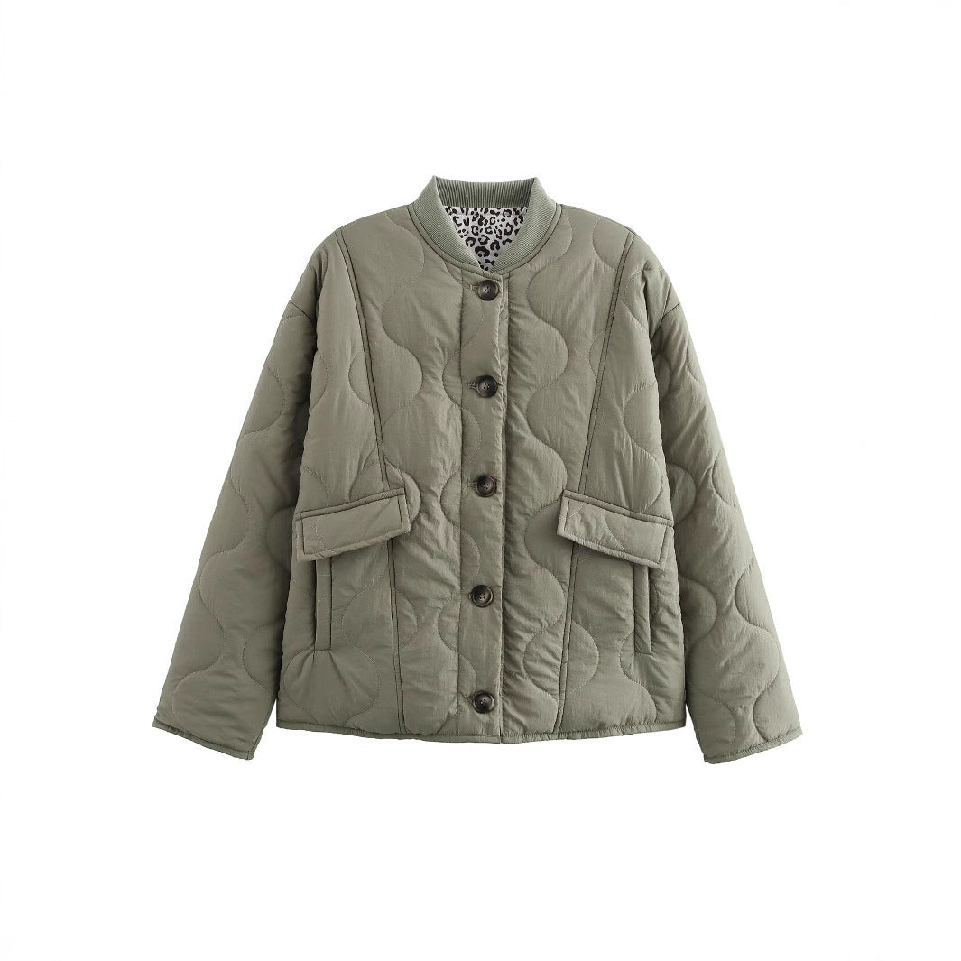 Damen gesteppte Kurzjacke mit Taschen und modernem Kragen Drune