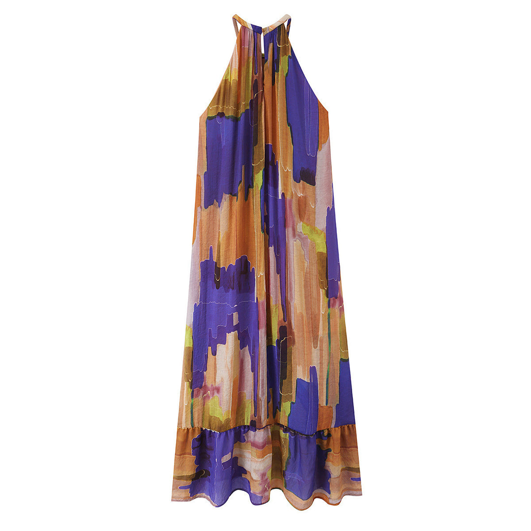 Damen Maxikleid mit hohem Kragen und fließendem Stoff Drune
