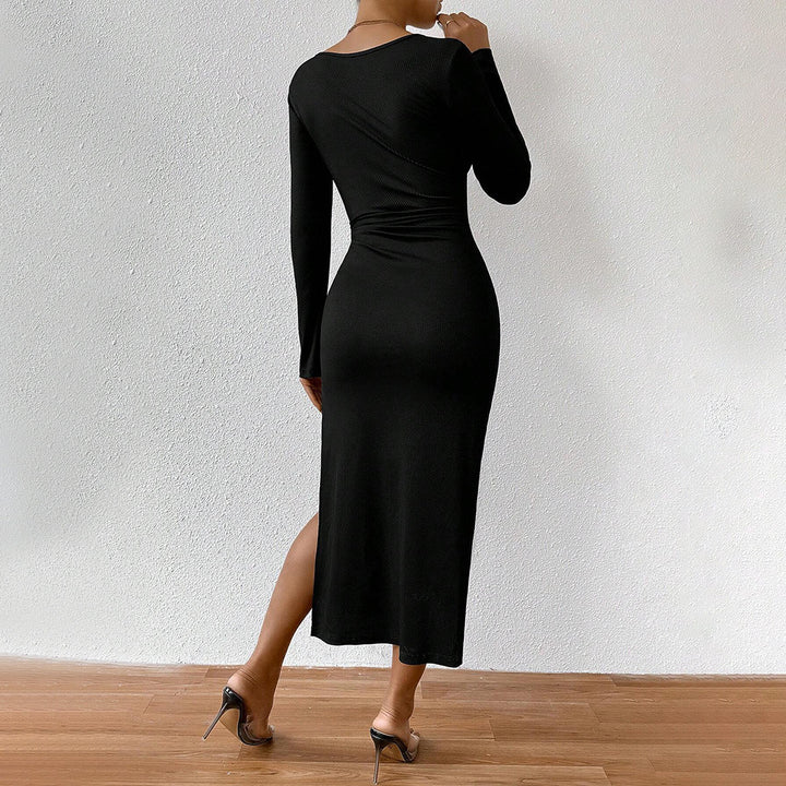 Damen Langarm-Rippkleid mit flexibel einstellbarem Kordelzug Drune