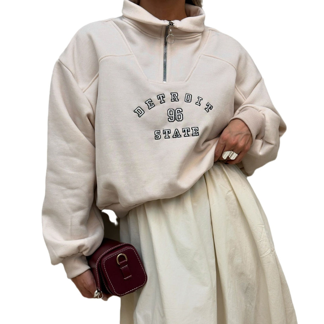 Damen Sweatshirt mit stylischem Stehkragen und Vintage-Print Drune