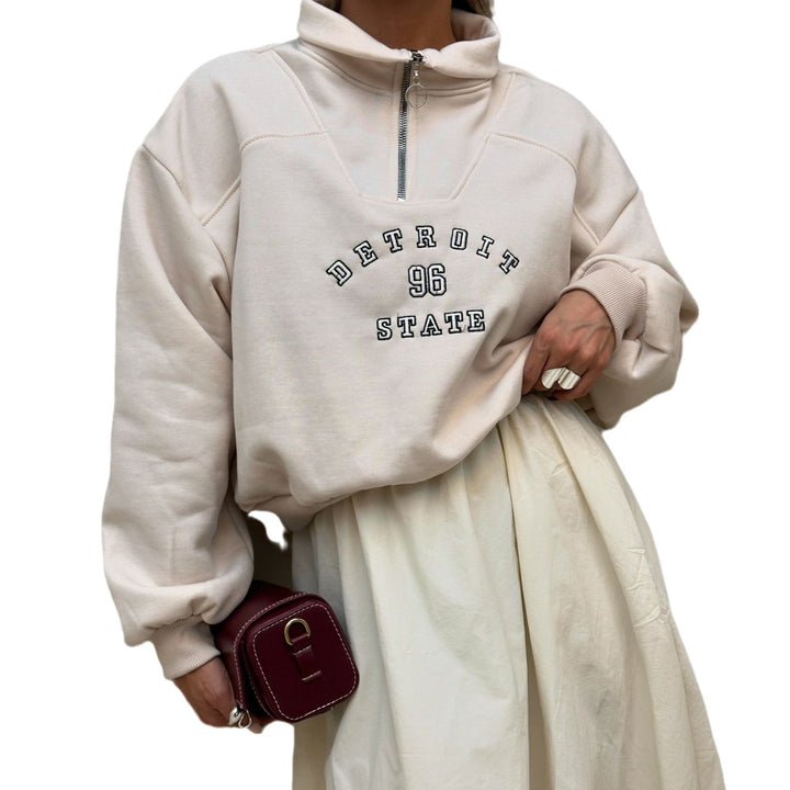 Damen Sweatshirt mit stylischem Stehkragen und Vintage-Print Drune