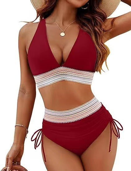 Damen Hoch geschnittener Bikini mit verstellbaren Schnüren Drune