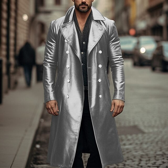 Herren eleganter und glänzender Trenchcoat Drune