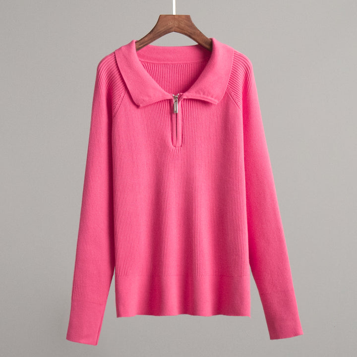 Damen moderner Langarm-Pullover mit Stehkragen und Zipper Drune