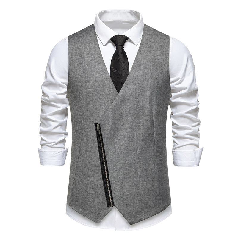 Herren moderne Anzugweste mit asymmetrischem Reißverschluss und eleganter Passform Drune