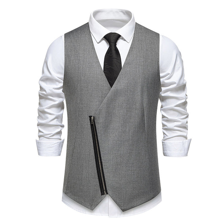 Herren moderne Anzugweste mit asymmetrischem Reißverschluss und eleganter Passform Drune