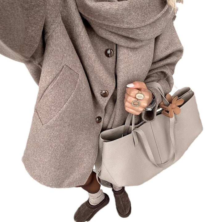 Damen modische Wolljacke mit oversized Schnitt und elegantem Revers Drune