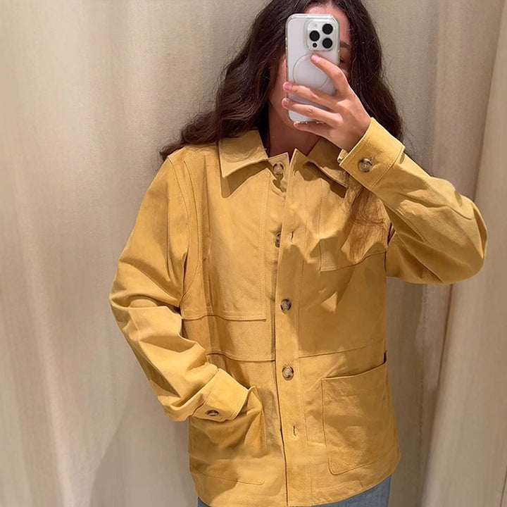 Damen modische Wildlederjacke mit praktischen Taschen Drune