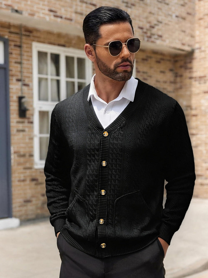 Herren Modischer Strickcardigan mit praktischen Taschen und einzigartiger Textur Drune