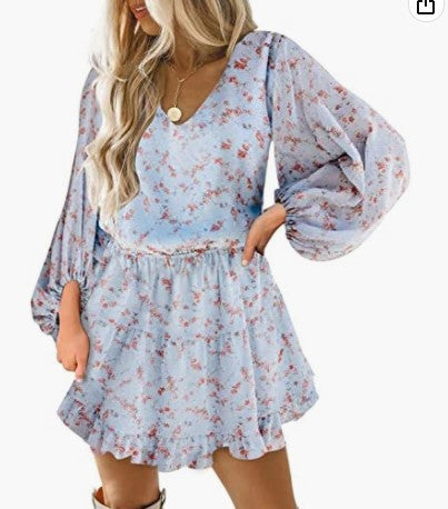 Damen Kurzarm Kleid mit voluminösen Puffärmeln Drune