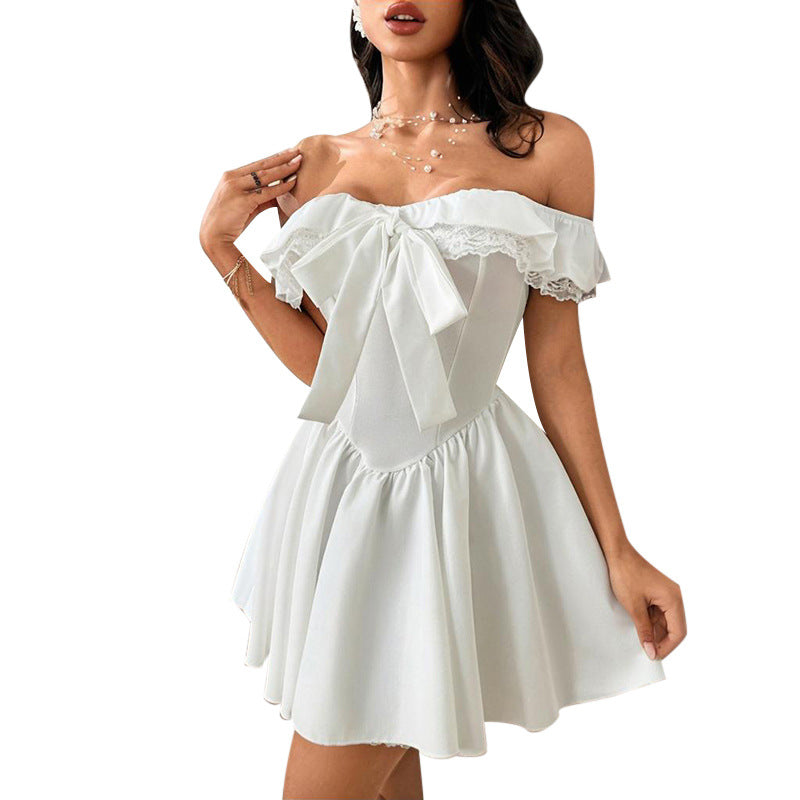 Damen Off-Shoulder Kleid mit verspieltem Schleifendetail Drune