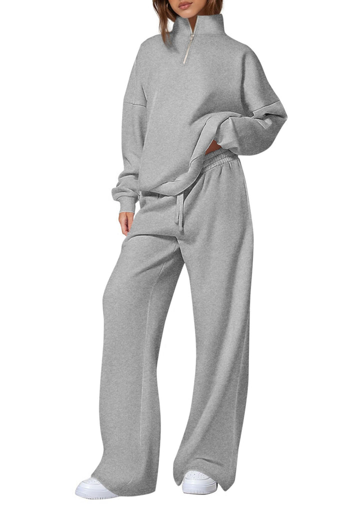 Damen lässiger Sweatpants-Set mit Stehkragen und Reißverschluss Drune