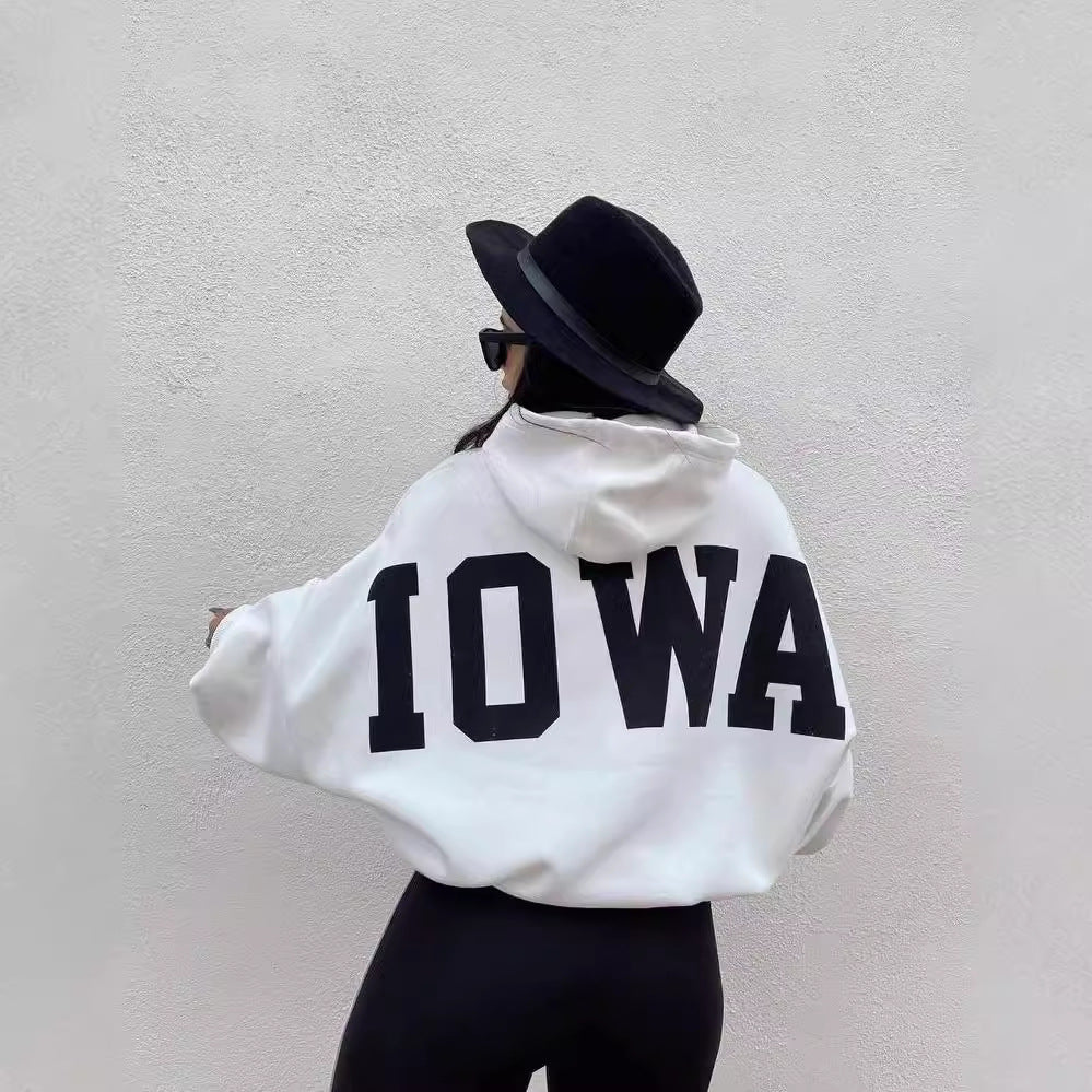 Damen Oversized Kapuzenpullover mit auffälligem Schriftzug Drune