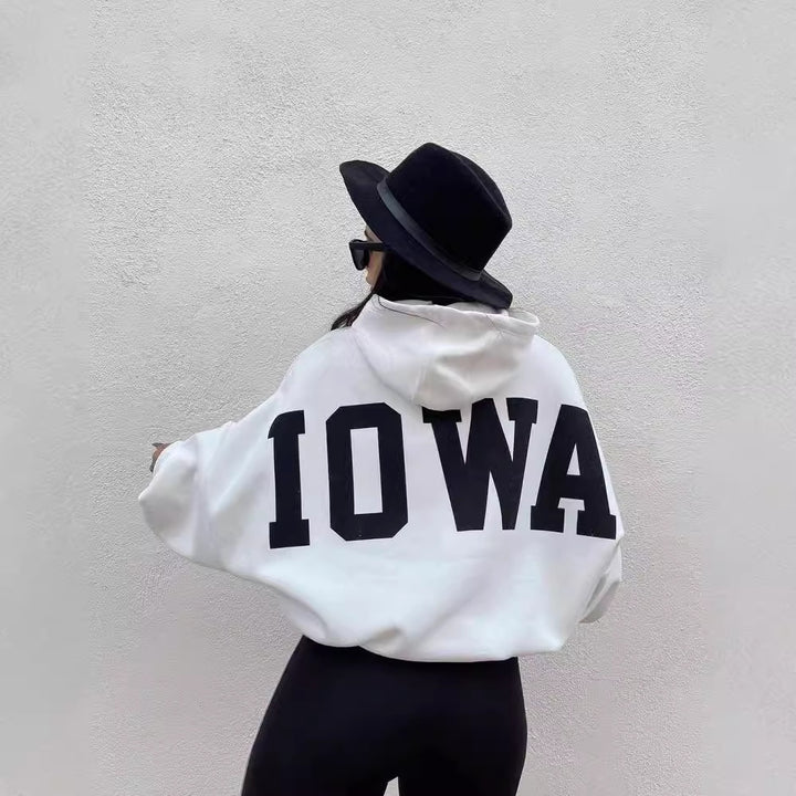 Damen Oversized Kapuzenpullover mit auffälligem Schriftzug Drune