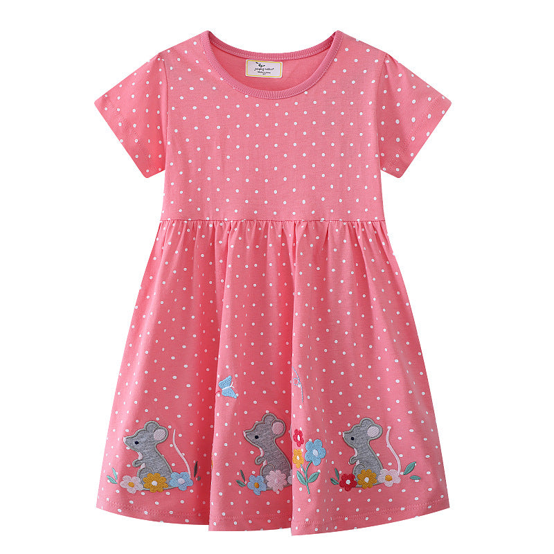 Mädchen Kleid mit lustigem Mausmotiv und Punkten Drune