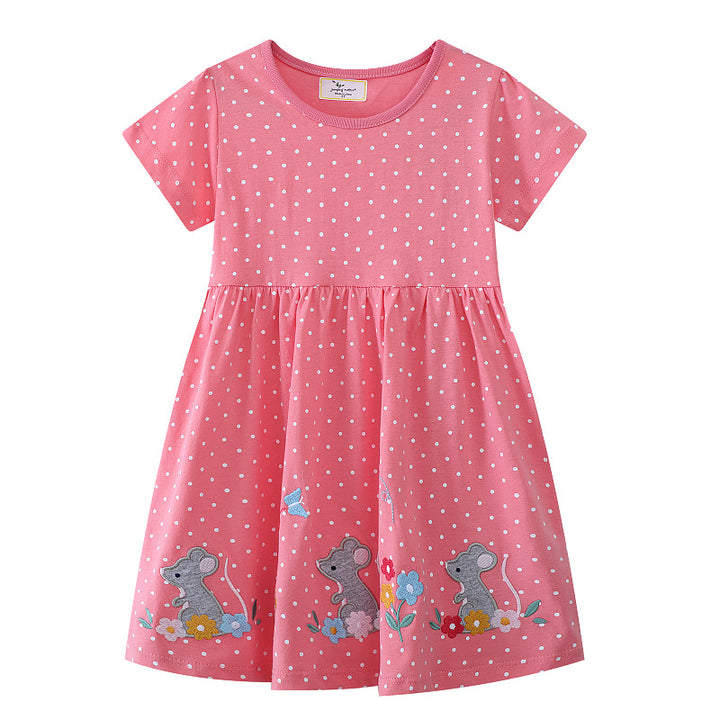 Mädchen Kleid mit lustigem Mausmotiv und Punkten Drune
