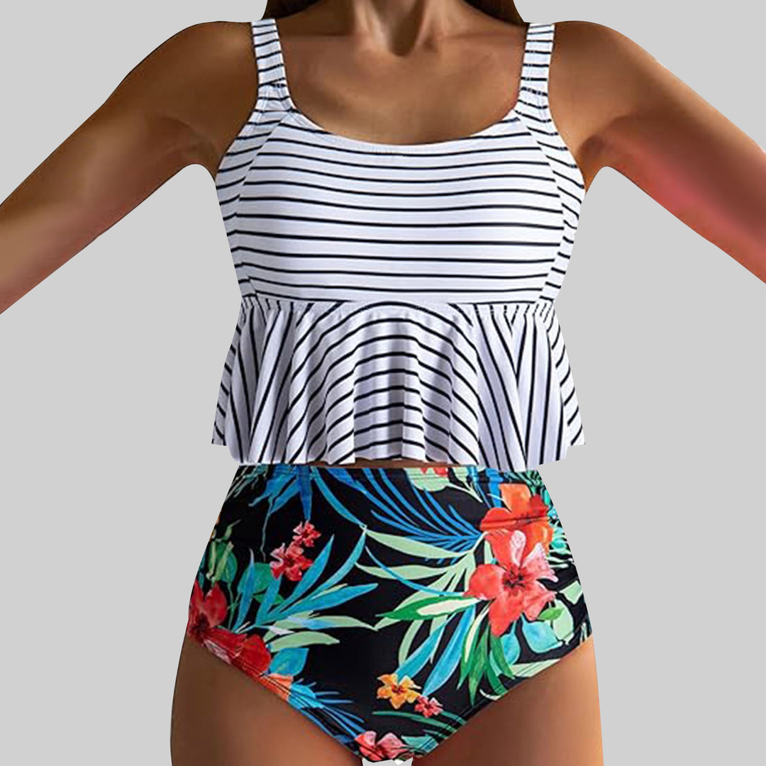 Damen Bade-Set mit verspieltem Rüschendesign und hohem Bund Drune