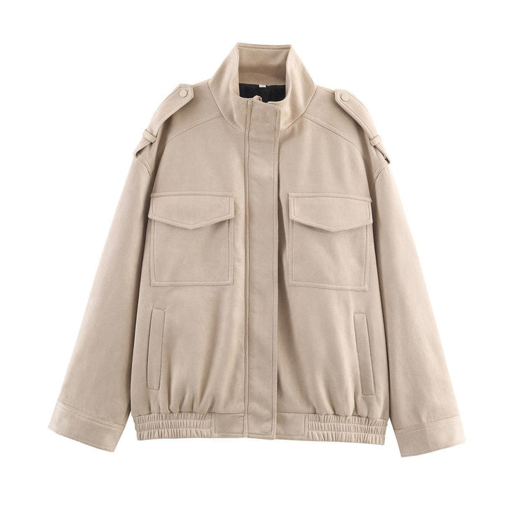 Damen Kunstlederjacke mit praktischen Pattentaschen und modernem Stehkragen Drune