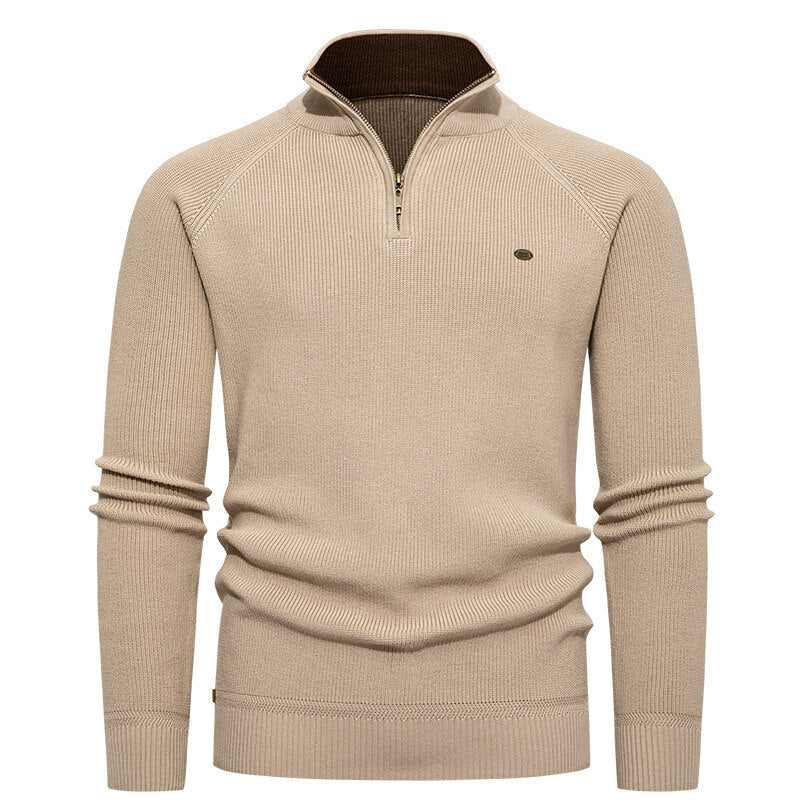 Herren hochwertiger Strickpullover mit Stehkragen und modernem Reißverschluss Drune