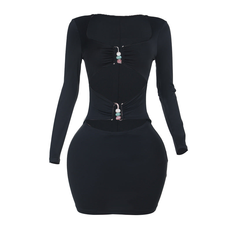 Damen figurbetontes Minikleid mit stilvollen Cut-Outs und eleganten Dekorelementen Drune