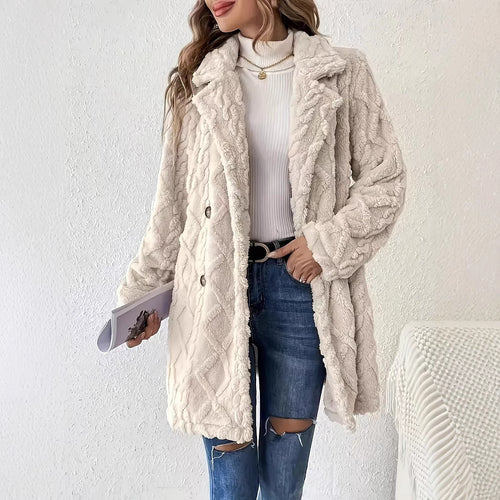 Damen Flauschige Longjacke mit strukturiertem Design Drune