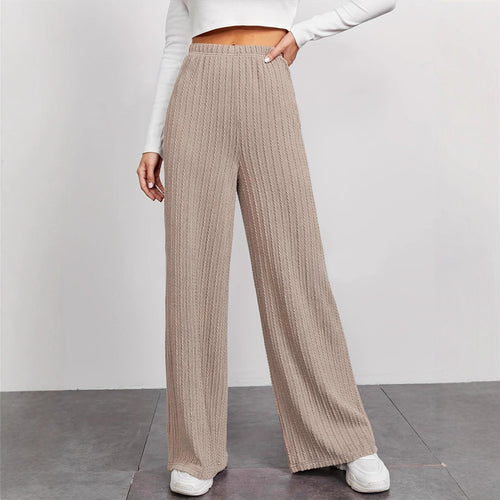 Damen weite Rippstrick-Hose mit hohem Bund und seitlichen Eingrifftaschen Drune