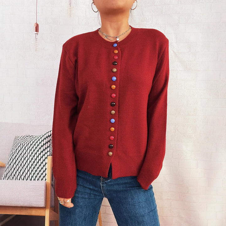 Damen stilvolle Strickjacke mit bunten Knöpfen Drune