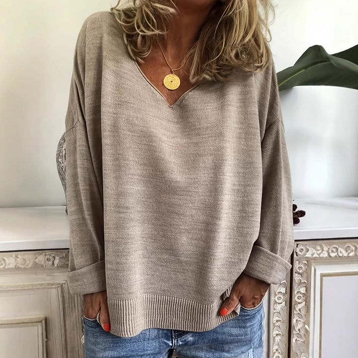 Damen lässiger V-Ausschnitt Pullover mit mittellanger Passform Drune