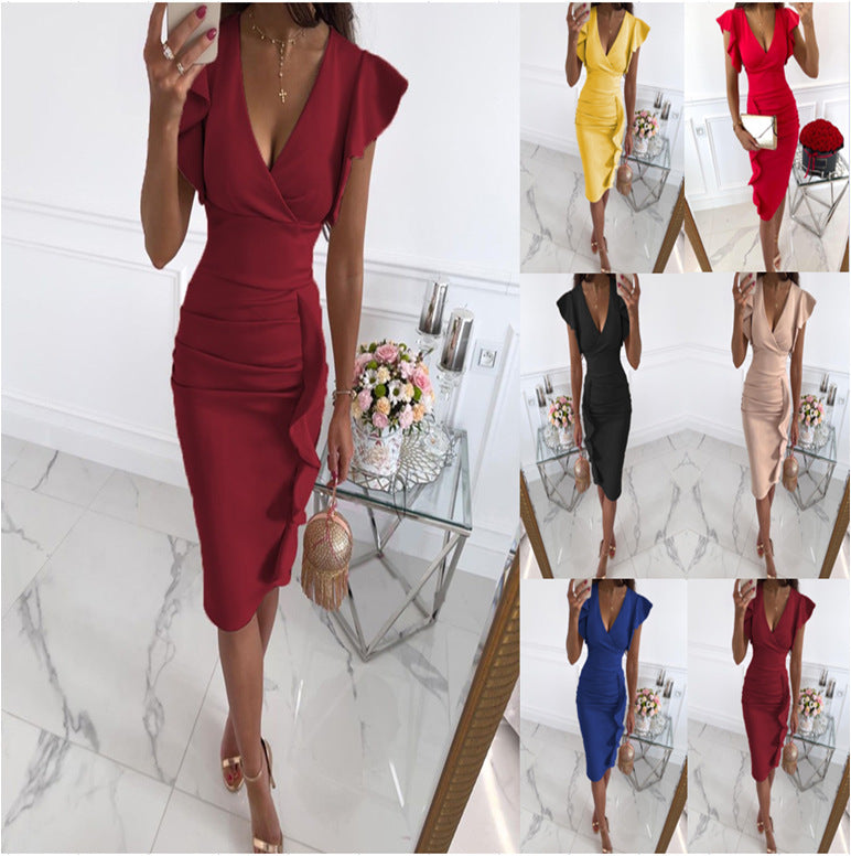Damen Wickelkleid mit Rüschendetails Drune